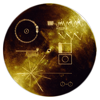 Photograph of the engraved case that houses the Voyager probe's golden record.